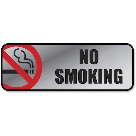 Cosco No Smoking Sign, Metallic, 9"x3", Silver/Red COS098207